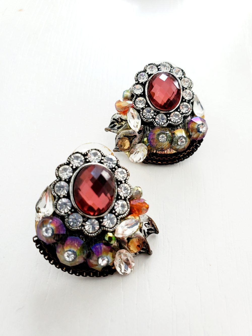 Vintage-Inspired Red Crystal Cluster Earrings